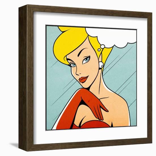 Thinking Woman in Retro Comics Style-Heizel-Framed Art Print