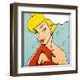 Thinking Woman in Retro Comics Style-Heizel-Framed Art Print