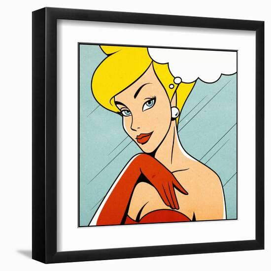 Thinking Woman in Retro Comics Style-Heizel-Framed Art Print