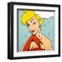 Thinking Woman in Retro Comics Style-Heizel-Framed Art Print