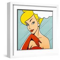 Thinking Woman in Retro Comics Style-Heizel-Framed Art Print