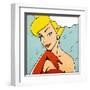 Thinking Woman in Retro Comics Style-Heizel-Framed Art Print