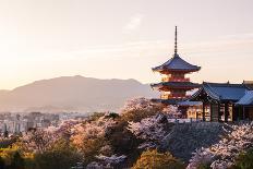 Sunset at Kiyomizu-Dera Temple and Cherry Blossom Season (Sakura) on Spring Time in Kyoto, Japan-thipjang-Stretched Canvas