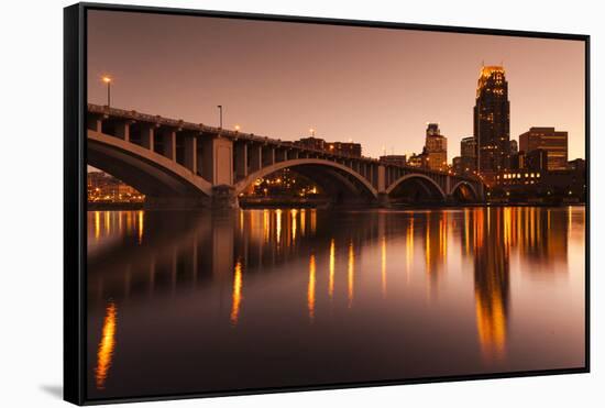 Third Avenue Bridge, Mississippi River, Minneapolis, Minnesota, USA-Walter Bibikow-Framed Stretched Canvas