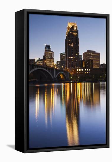 Third Avenue Bridge, Mississippi River, Minneapolis, Minnesota, USA-Walter Bibikow-Framed Stretched Canvas