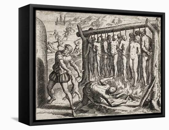 Thirteen hanged and burned victims-Theodore de Bry-Framed Stretched Canvas