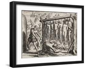 Thirteen hanged and burned victims-Theodore de Bry-Framed Giclee Print