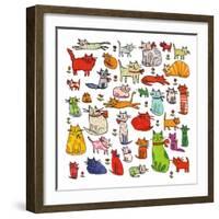 Thirty eight cats, 2018,mono print, collage-Sarah Battle-Framed Giclee Print