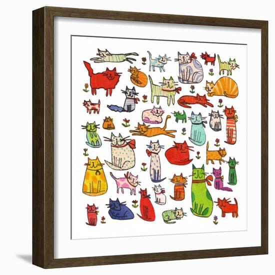 Thirty eight cats, 2018,mono print, collage-Sarah Battle-Framed Giclee Print