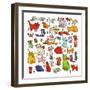 Thirty eight cats, 2018,mono print, collage-Sarah Battle-Framed Giclee Print