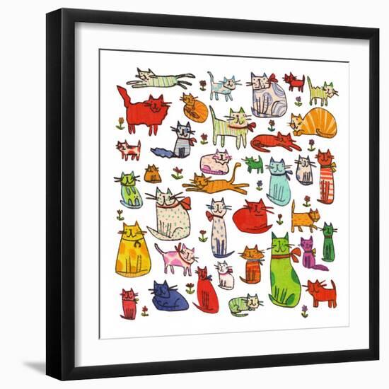 Thirty eight cats, 2018,mono print, collage-Sarah Battle-Framed Giclee Print