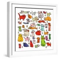 Thirty eight cats, 2018,mono print, collage-Sarah Battle-Framed Giclee Print