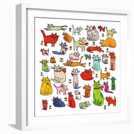 Thirty eight cats, 2018,mono print, collage-Sarah Battle-Framed Giclee Print