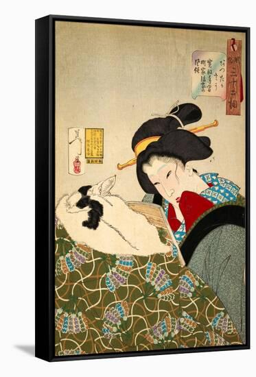 Thirty-Two Daily Scenes: 'Looks Cozy', Mannerisms of a Merchant's Widow-Yoshitoshi Tsukioka-Framed Stretched Canvas