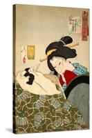 Thirty-Two Daily Scenes: 'Looks Cozy', Mannerisms of a Merchant's Widow-Yoshitoshi Tsukioka-Stretched Canvas