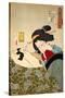 Thirty-Two Daily Scenes: 'Looks Cozy', Mannerisms of a Merchant's Widow-Yoshitoshi Tsukioka-Stretched Canvas