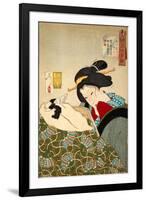 Thirty-Two Daily Scenes: 'Looks Cozy', Mannerisms of a Merchant's Widow-Yoshitoshi Tsukioka-Framed Giclee Print