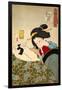 Thirty-Two Daily Scenes: 'Looks Cozy', Mannerisms of a Merchant's Widow-Yoshitoshi Tsukioka-Framed Giclee Print