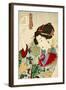 Thirty-Two Daily Scenes: 'Looks Embarrassed', Mannerisms of a Nagoya Girl-Yoshitoshi Tsukioka-Framed Giclee Print