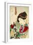 Thirty-Two Daily Scenes: 'Looks Embarrassed', Mannerisms of a Nagoya Girl-Yoshitoshi Tsukioka-Framed Giclee Print