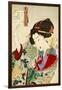 Thirty-Two Daily Scenes: 'Looks Embarrassed', Mannerisms of a Nagoya Girl-Yoshitoshi Tsukioka-Framed Giclee Print