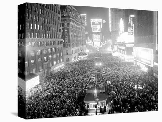 This Aerial View Shows New York's Times Square at Midnight-null-Stretched Canvas
