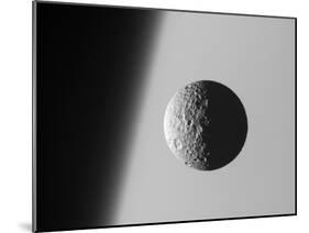 This Amazing Perspective View Captures Battered Moon Mimas Against the Hazy Limb of Planet Saturn-Stocktrek Images-Mounted Premium Photographic Print