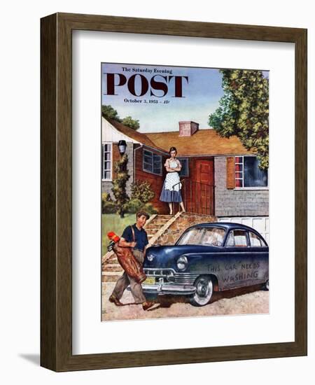 "This Car Needs Washing" Saturday Evening Post Cover, October 3, 1953-Amos Sewell-Framed Giclee Print