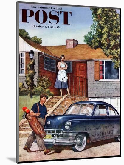 "This Car Needs Washing" Saturday Evening Post Cover, October 3, 1953-Amos Sewell-Mounted Giclee Print