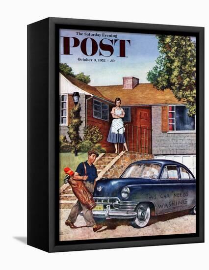 "This Car Needs Washing" Saturday Evening Post Cover, October 3, 1953-Amos Sewell-Framed Stretched Canvas