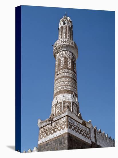 This Finely Decorated Brick Minaret Is a Part of Shibam's Most Impressive Mosque, Yemen-Nigel Pavitt-Stretched Canvas