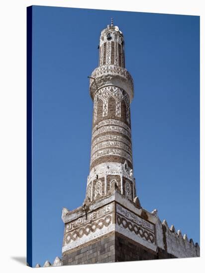 This Finely Decorated Brick Minaret Is a Part of Shibam's Most Impressive Mosque, Yemen-Nigel Pavitt-Stretched Canvas
