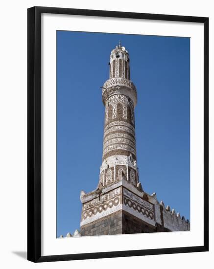 This Finely Decorated Brick Minaret Is a Part of Shibam's Most Impressive Mosque, Yemen-Nigel Pavitt-Framed Photographic Print