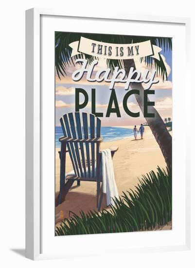 This is My Happy Place - Adirondack Chair and Sunset-Lantern Press-Framed Art Print