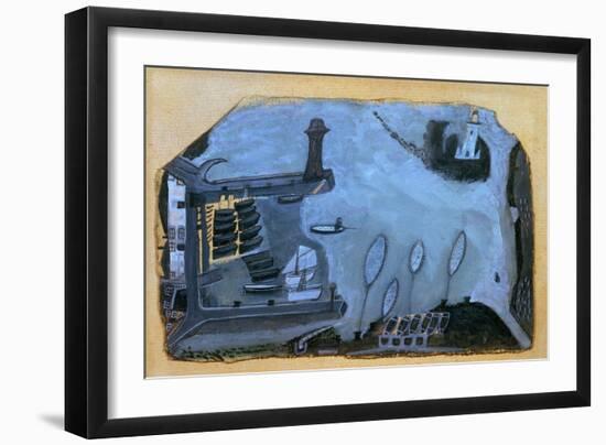 'This Is Sain Fishery That Used to Be': St. Ives Harbour and Godrevy Lighthouse-Alfred Wallis-Framed Giclee Print