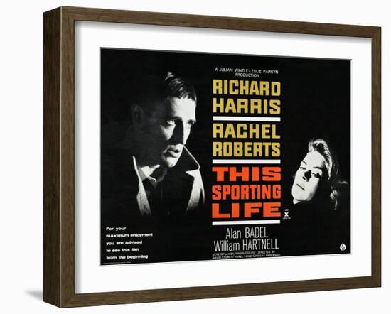 THIS SPORTING LIFE, US lobbycard, from left: Richard Harris, Rachel Roberts, 1963.-null-Framed Art Print