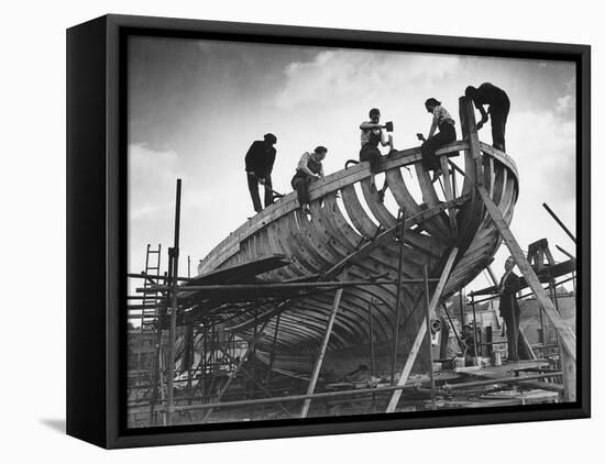 This Wooden Fishing Boat was Built by 60 People in 100 Days, WW2 Topsham Shipyard 1944-null-Framed Stretched Canvas