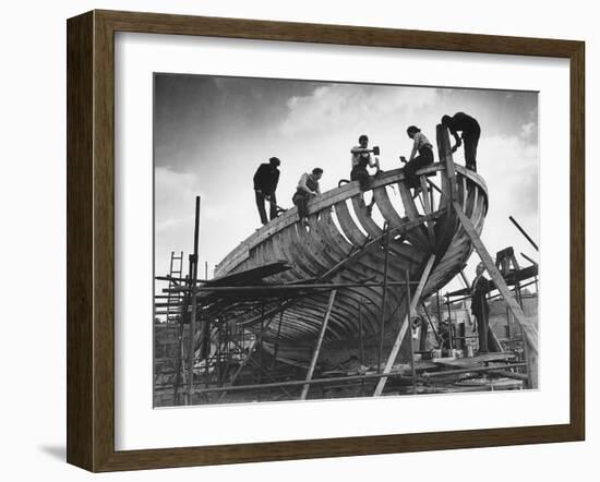 This Wooden Fishing Boat was Built by 60 People in 100 Days, WW2 Topsham Shipyard 1944-null-Framed Premium Photographic Print