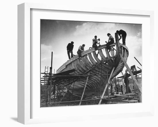 This Wooden Fishing Boat was Built by 60 People in 100 Days, WW2 Topsham Shipyard 1944-null-Framed Premium Photographic Print