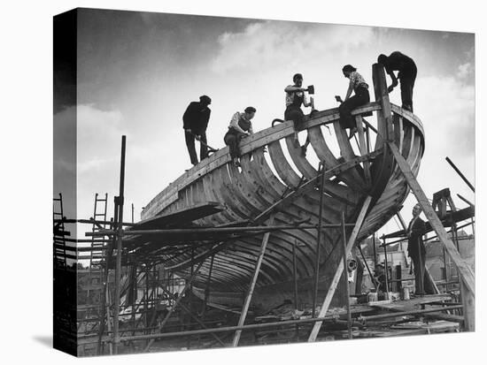 This Wooden Fishing Boat was Built by 60 People in 100 Days, WW2 Topsham Shipyard 1944-null-Stretched Canvas
