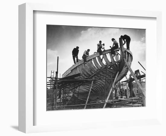 This Wooden Fishing Boat was Built by 60 People in 100 Days, WW2 Topsham Shipyard 1944-null-Framed Photographic Print