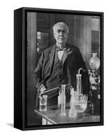 Thomas Alva Edison American Inventor on His 77th Birthday in His West Orange Laboratory-null-Framed Stretched Canvas