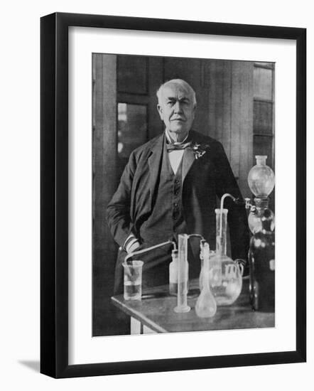 Thomas Alva Edison American Inventor on His 77th Birthday in His West Orange Laboratory-null-Framed Photographic Print