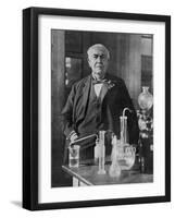 Thomas Alva Edison American Inventor on His 77th Birthday in His West Orange Laboratory-null-Framed Photographic Print