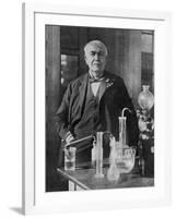 Thomas Alva Edison American Inventor on His 77th Birthday in His West Orange Laboratory-null-Framed Photographic Print