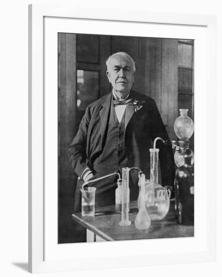 Thomas Alva Edison American Inventor on His 77th Birthday in His West Orange Laboratory-null-Framed Photographic Print