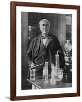 Thomas Alva Edison American Inventor on His 77th Birthday in His West Orange Laboratory-null-Framed Photographic Print