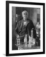 Thomas Alva Edison American Inventor on His 77th Birthday in His West Orange Laboratory-null-Framed Photographic Print