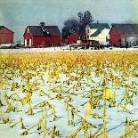 "Winter Cornfield,"January 1, 1946-Thomas Benner-Stretched Canvas