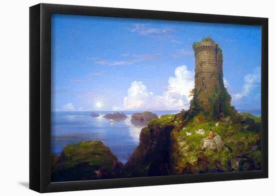 Thomas Cole Italian Coast Scene with Ruined Tower Art Print Poster-null-Framed Poster
